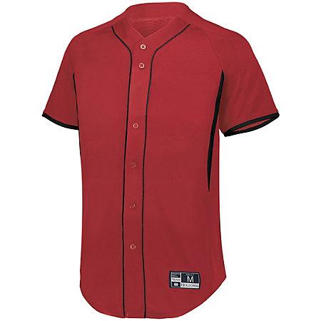 Custom Pinstriped Baseball Jersey| Full Button Down, White with Scarlet Red Pinstripes Personalized Jersey with Your Team, Player, Numbers